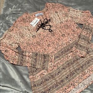 South Moon Under Patterned Tie Front Top